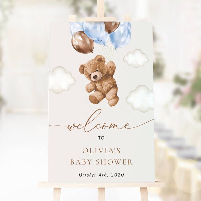 Teddy Bear, Blue Balloons, Baby Shower Welcome Poster (Creator Uploaded)