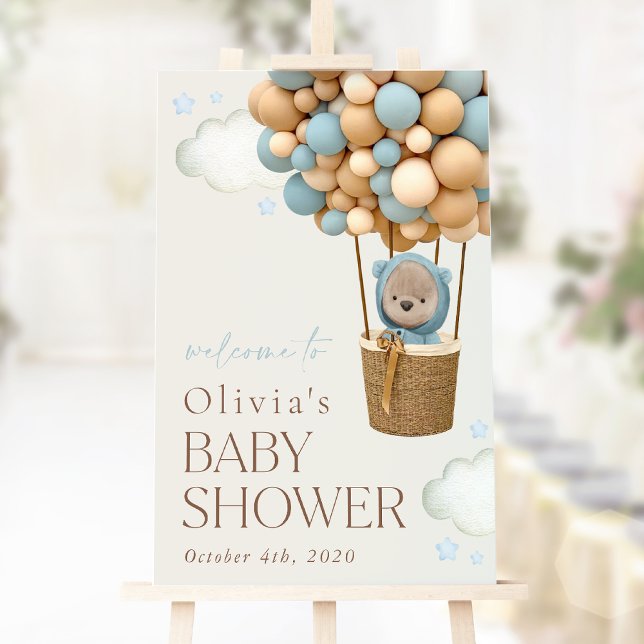 Teddy Bear, Blue Balloons, Baby Shower Welcome Poster (Creator Uploaded)