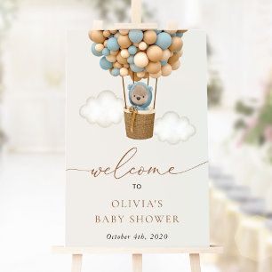 Teddy Bear, Blue Balloons, Baby Shower Welcome Poster