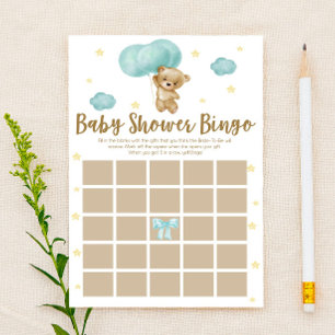 Teddy Bear Blue Balloons Bingo Baby Shower Game