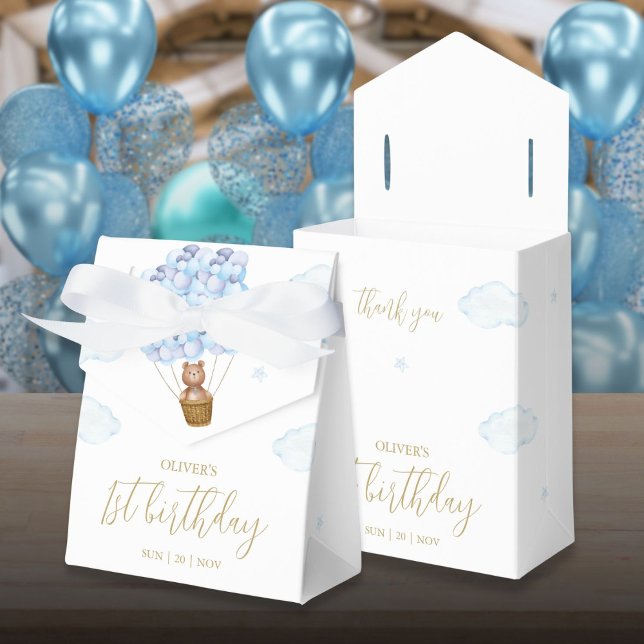 Teddy Bear Blue Balloons Birthday Party Favour Box (Teddy Bear Blue Balloons Birthday Party Favor Boxes)