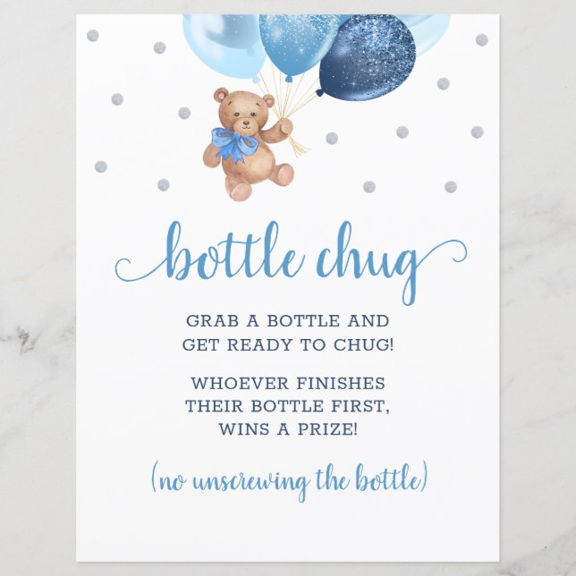 Teddy Bear Blue Balloons Bottle Chug Game (Front)