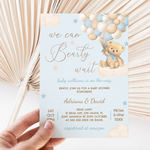 Teddy Bear Blue Balloons Boy Baby Shower Invitation