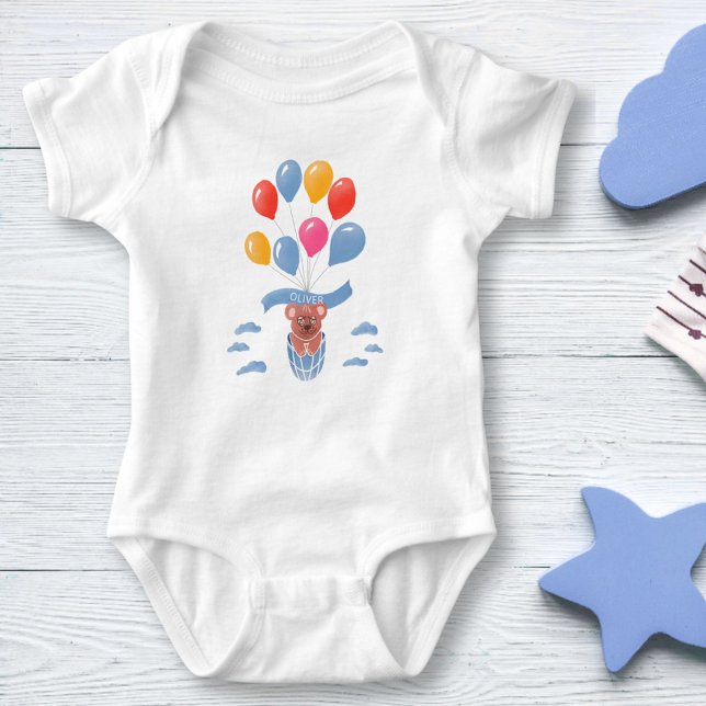Teddy Bear Blue Balloons Boy Name Baby Bodysuit (Creator Uploaded)