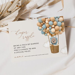 Teddy Bear, Blue Balloons, Diaper Raffle Enclosure Card