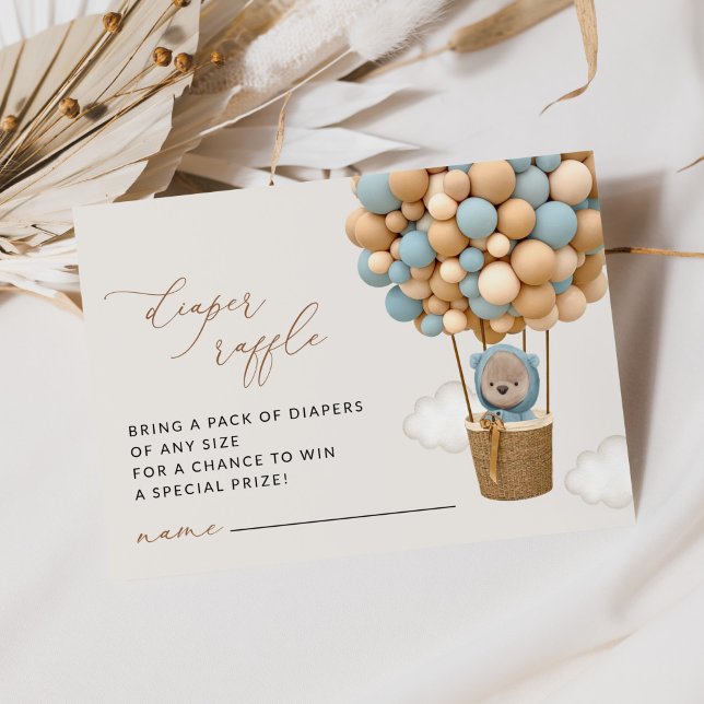Teddy Bear, Blue Balloons, Diaper Raffle Enclosure Card (Creator Uploaded)