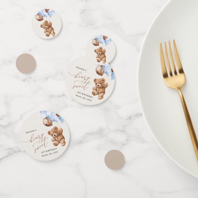 Teddy Bear, Blue Balloons, First Birthday Confetti (Group)