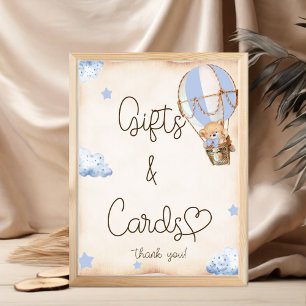 Teddy Bear Blue Balloons Gifts & Tags Sign