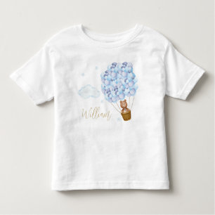 Teddy Bear Blue Balloons Gold Script Toddler T-Shirt