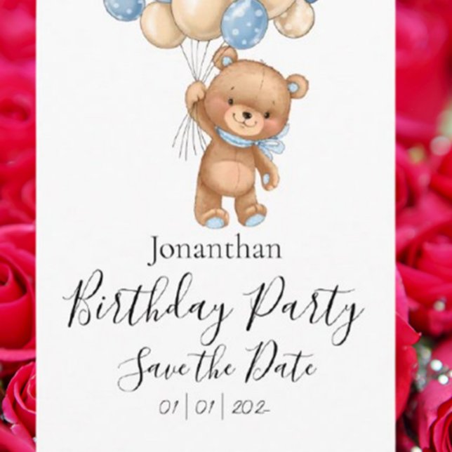 Teddy Bear Blue Birthday Party Save the Date  Postcard (Celebrate your little one’s special day with our Teddy Bear Blue Birthday Party Save the Date  )