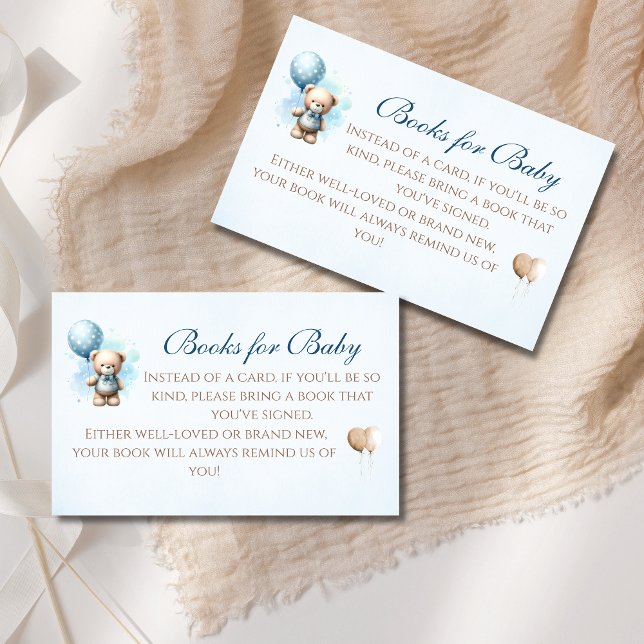 Teddy Bear Blue Books for Baby Boy Shower Enclosure Card (Creator Uploaded)