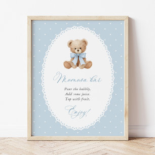 Teddy Bear, Blue Bow, Blue Polka Dots, Momosa Bar Poster