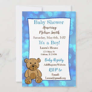 Teddy Bear Blue Boy Baby Shower Invitations