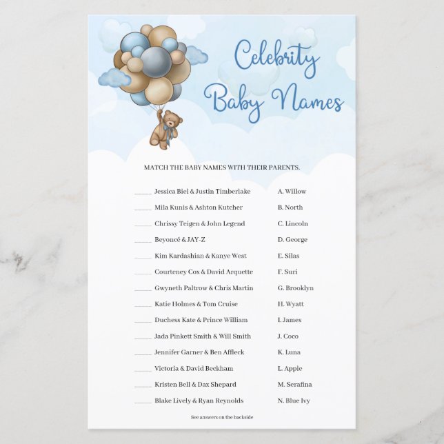 Teddy bear blue brown balloon Celebrity Baby Names (Front)