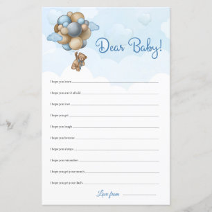 Teddy bear blue brown balloons Dear Baby Wishes