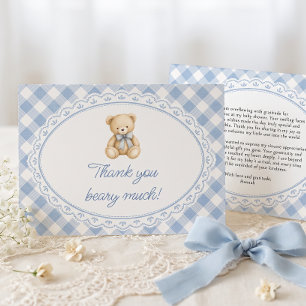 Teddy Bear Blue Gingham Baby Shower Thank You Card