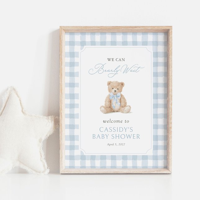 Teddy Bear Blue Gingham Baby Shower Welcome Sign (Creator Uploaded)