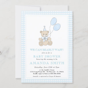 Teddy Bear Blue Gingham Boy Baby Shower  Invitation