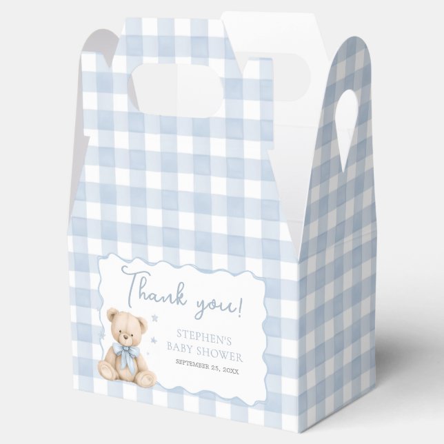 Teddy Bear Blue Gingham Favour Box (Opened)
