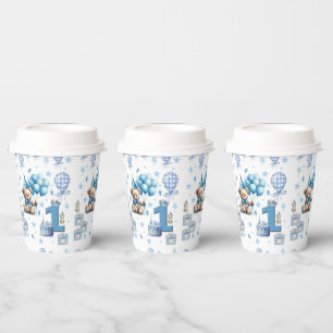 Teddy Bear Blue Happy 1st. Birthday Paper Cup 