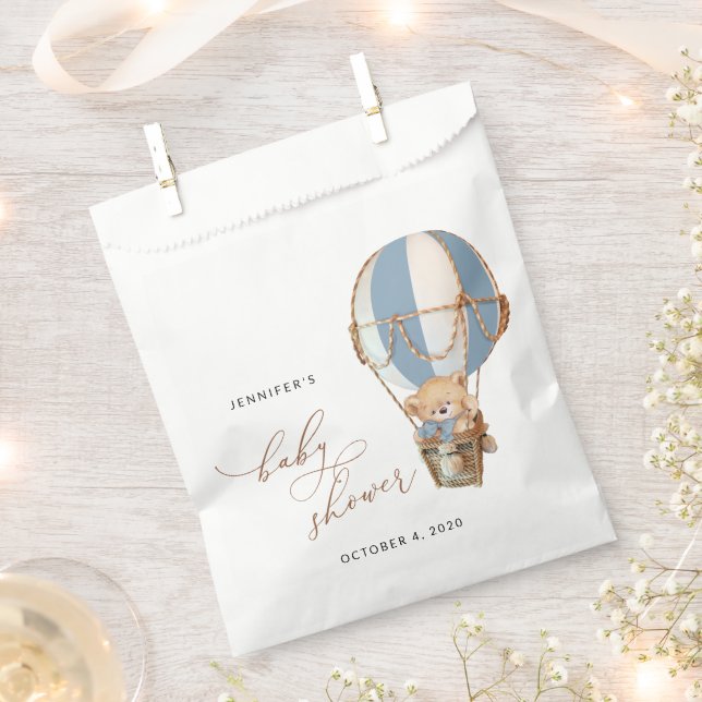 Teddy Bear, Blue Hot Air Balloon, Baby Shower Favour Bags (Clipped)