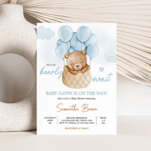 Teddy Bear Blue Hot Air Balloon Baby Shower Invitation