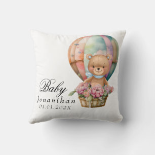 Teddy Bear Blue Hot Air Balloon Baby  Throw Pillow