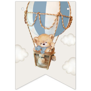 Teddy Bear, Blue Hot Air Balloon, First Birthday Bunting