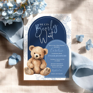Teddy Bear Blue Minimal Baby Shower Modern Invitation