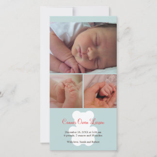 Teddy bear blue montage baby birth announcement