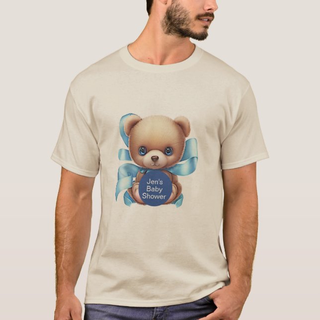 Teddy Bear Blue Personalised Baby Shower T-Shirt (Front)