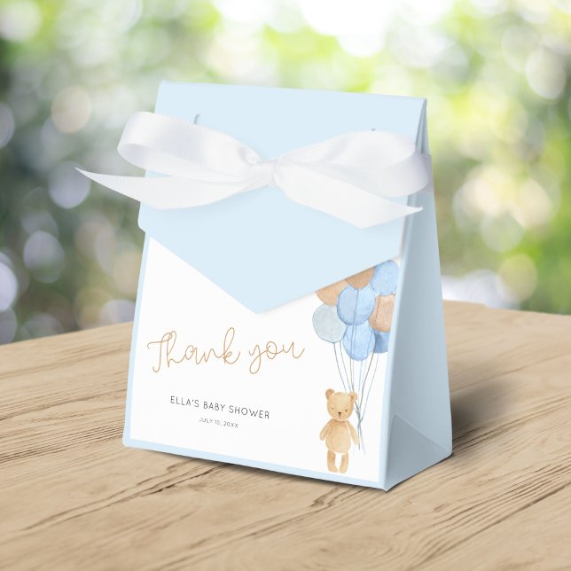 Teddy Bear Blue Tan Balloons Baby Shower Favour Box (Creator Uploaded)