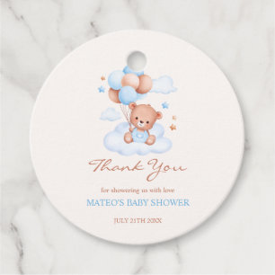 Teddy Bear Blue Tan Balloons Boy Baby Shower Favour Tags