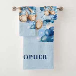 Teddy Bear Blue Train Boy Baby Shower Bath Towel Set