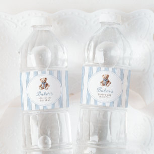Teddy Bear Blue Water Bottle Label