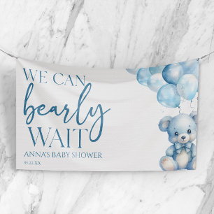 Teddy Bear Blue We Can Bearly Wait Baby Shower Banner