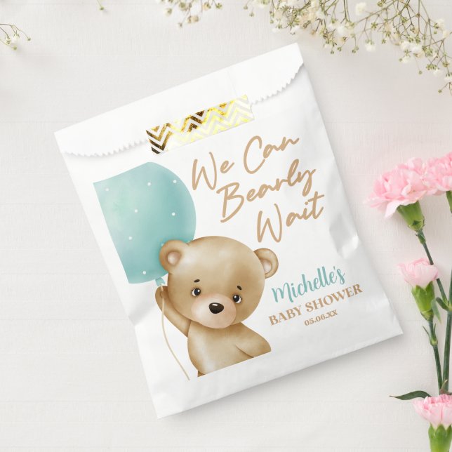Teddy Bear Blue We Can Bearly Wait Baby Shower Favour Bags (Sealed)