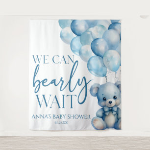 Teddy Bear Blue We Can Bearly Wait Baby Shower Tapestry