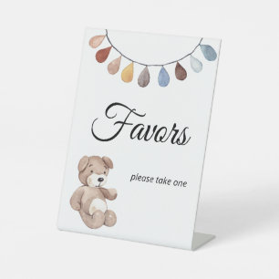 Teddy Bear Boho Baby Shower Favour Tablescape Pedestal Sign