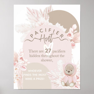 Teddy Bear Boho baby shower Pacifier Hunt game Poster