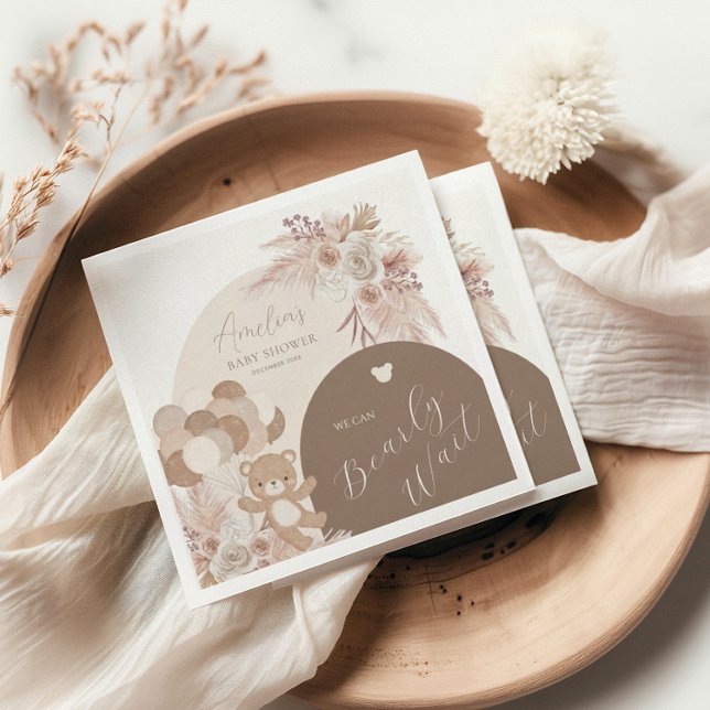 Teddy Bear Boho Bearly Wait Baby Shower Napkin (Creator Uploaded)