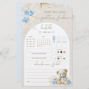 Teddy Bear Boho Blue Baby Shower Prediction Game