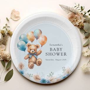 Teddy Bear Boho Boy Baby Shower Paper Plate