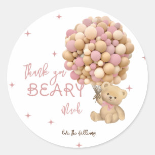 Teddy Bear Boho Cute Baby Girl Shower Thank You Classic Round Sticker
