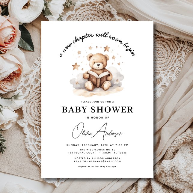 Teddy Bear Book New Chapter Begins Baby Shower Invitation (Creator Uploaded)