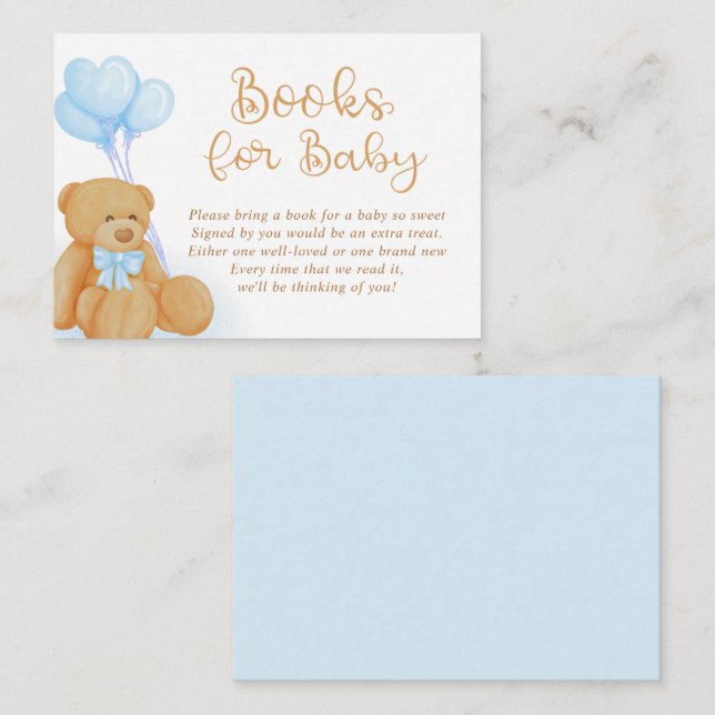 Teddy Bear Books For Baby Request Blue Balloons Enclosure Card (Front/Back)
