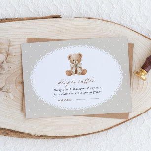 Teddy Bear, Bow, Beige Polka Dots, Diaper Raffle Enclosure Card