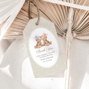 Teddy Bear, Bow, Beige Polka Dots, Gender Reveal Gift Tags