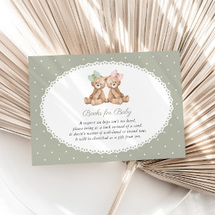 Teddy Bear, Bow, Green Polka Dots, Books For Baby Enclosure Card