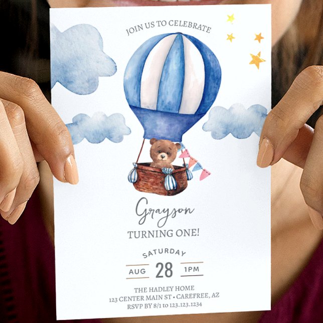 Teddy Bear Boy 1st Birthday Invitation (Creator Uploaded)